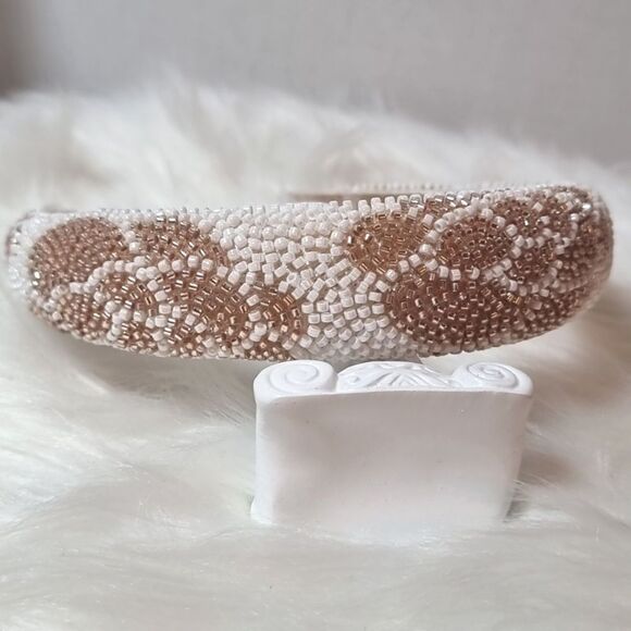 GOLDEN ROSE PATTERN JEWELED BEADED HEADBAND - Picture 4 of 10